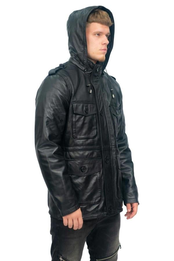 Infinity Leather Mens Leather Hooded Trench Coat-Medellin