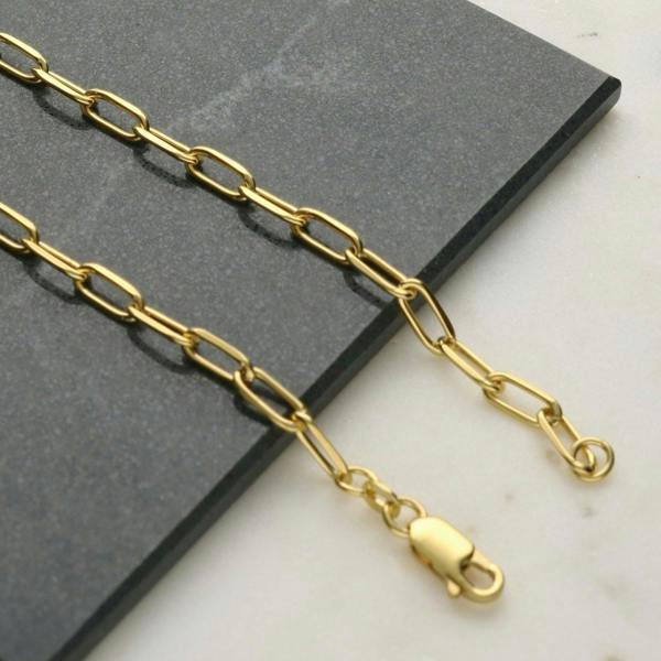 9ct Yellow Gold Plated Paper Clip Link Chain - Love Silver Jewellery