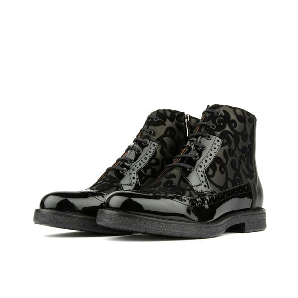 Embassy London Hatter - Black Floral - Women's zip up and lace up ankle boot with brogue styling