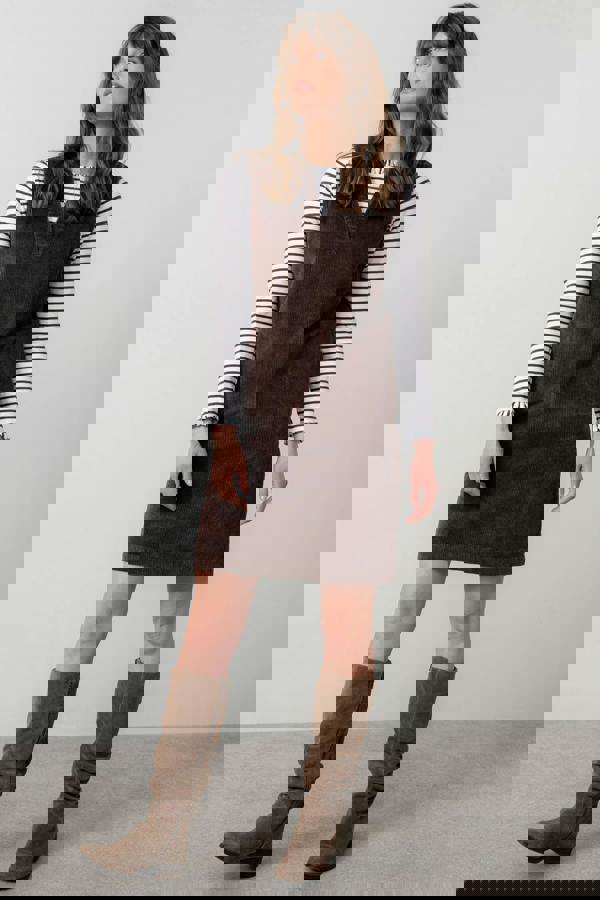 Lily & Me Belle Stretch Cotton Jumbo Cord Dress Chocolate