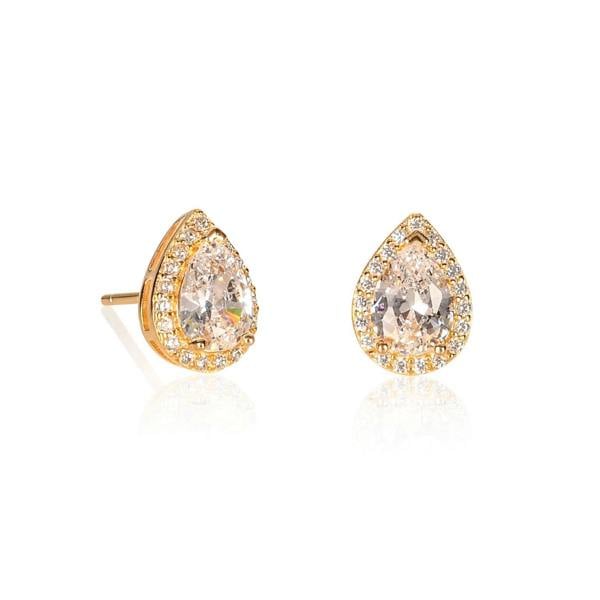 namana Gold Plated 925 Sterling Silver Pear Shaped White Halo Stud Earrings For Women