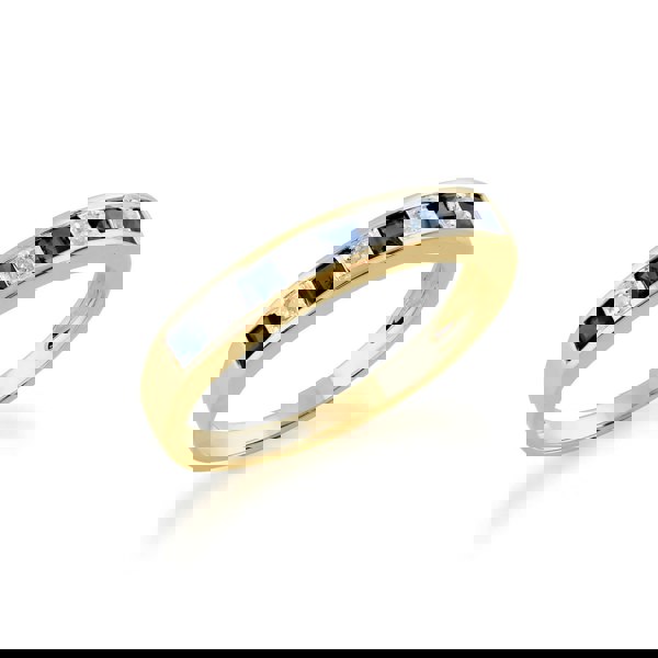 7593 Classic Square Sapphire & Diamond Half Eternity Ring in Yellow 9ct Gold 2