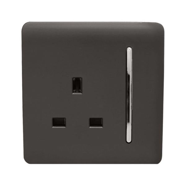 Trendi Switch 1 Gang 13 Amp Switched Plug Socket in Dark Mocha Brown