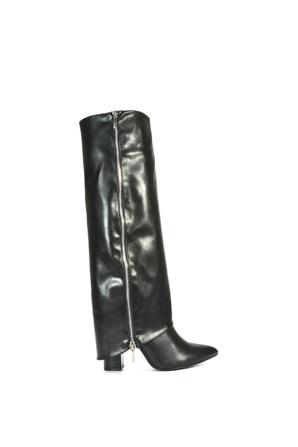 XY LONDON Knee High Boots Fold Over Point Toe Deco Zip