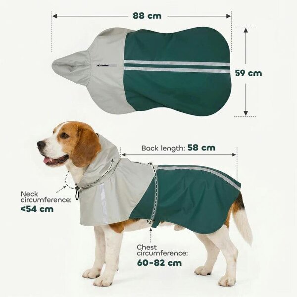 Dog Raincoat with Hood, Waterproof & Breathable Rain Jacket with Leash Hole, for Medium Dogs, Green, M