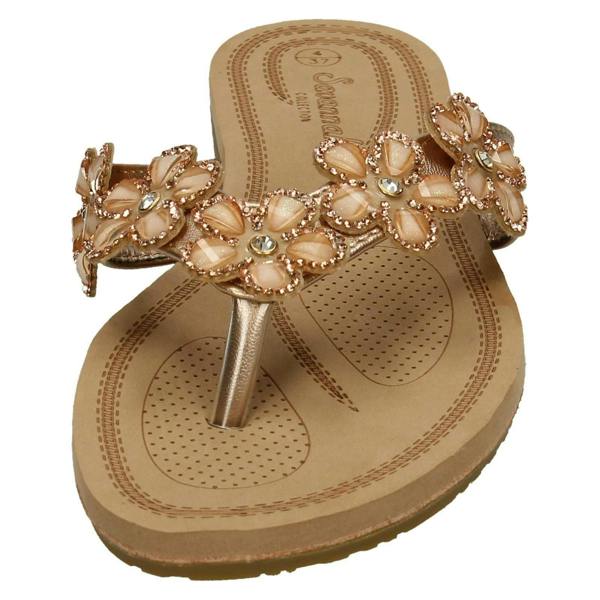 Savannah Ladies Savannah Jewelled Flower Trim Toepost Sandals