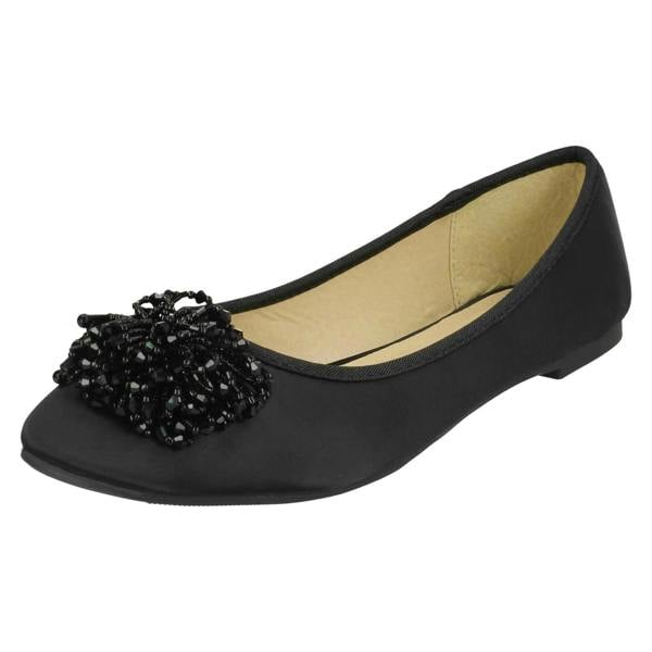 Spot On Ladies Spot On Beaded Ruffle Vamp Flat Ballerina