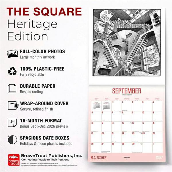 M C Escher Calendar 2027, Wall Calendars, Month To View, Art, Gift