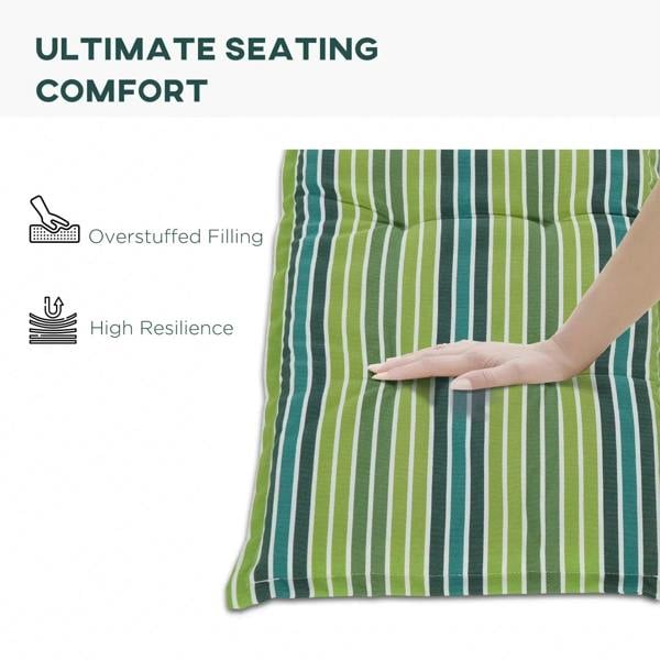 Green and teal striped swing chair cushion with plush, overfilled surface detail