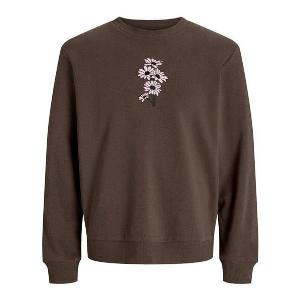Jack And Jones Mens Embroidered Daisy Sweatshirt - Chocolate Brown - 