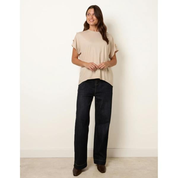 Blue Vanilla Round Neck Brochure Shoulder Detailing T-Shirt