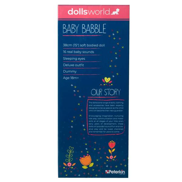 Dolls World Baby Babble 38cm Soft Bodied Doll With 16 Sounds - For ages 18 months+