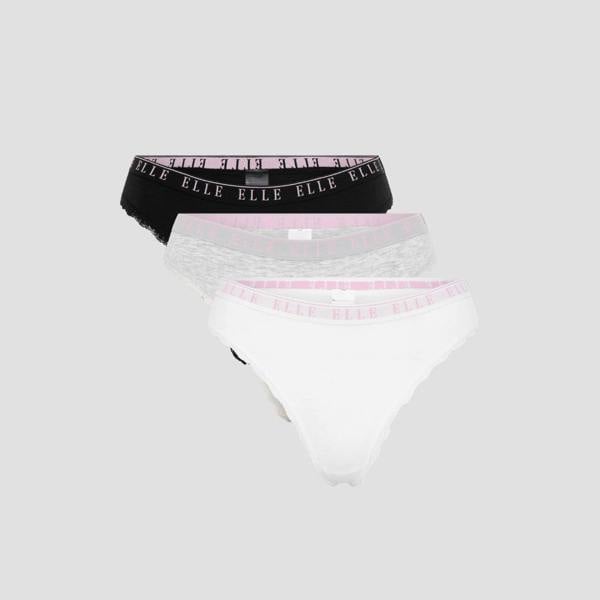 ELLE Multi Pack (3) Cotton Lace Trim Tipped Thongs