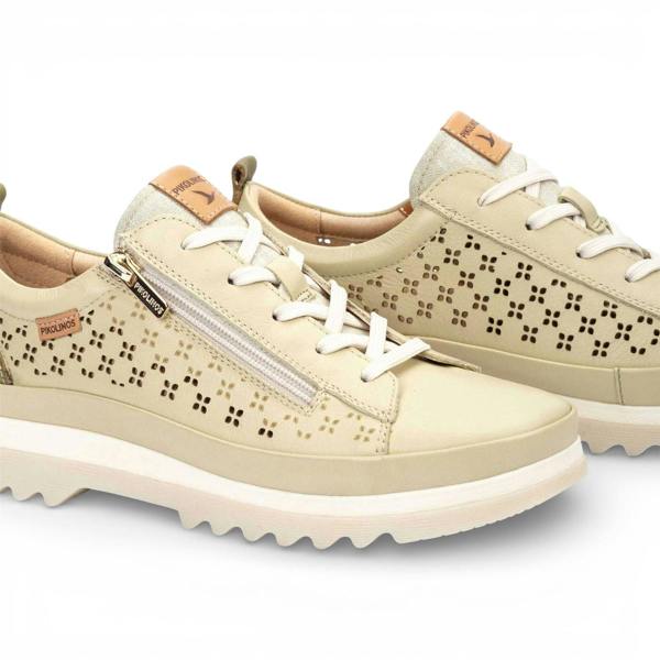 Pikolinos Women’s Apple Green Leather Lace Up Zip Trainer Sneaker Shoes - Vigo