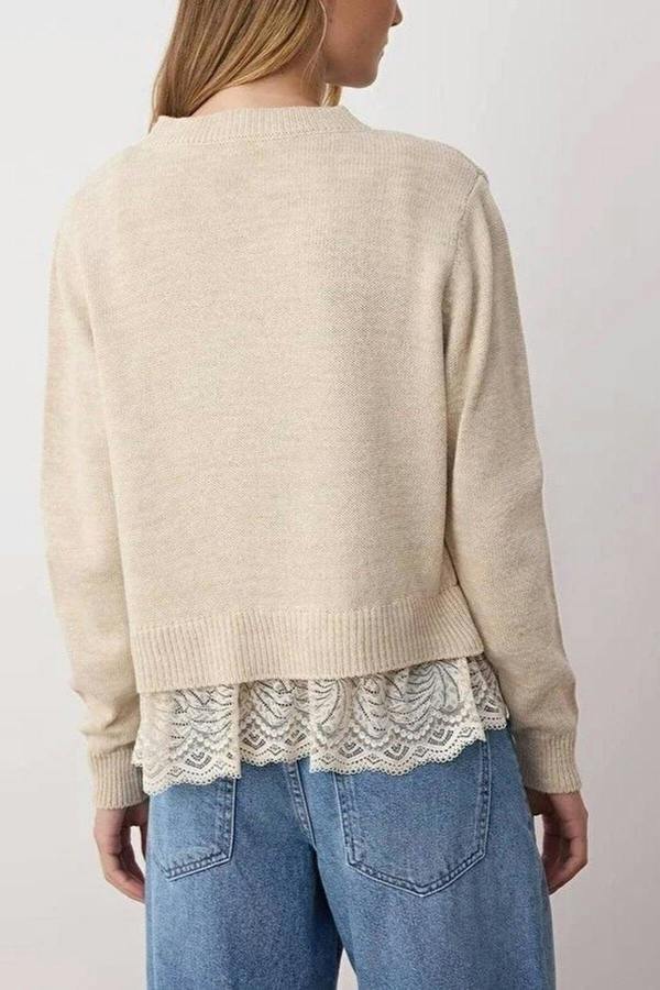 WOVCOR 2-Piece Lace-Edge Knit Cardigan-Blouse Set