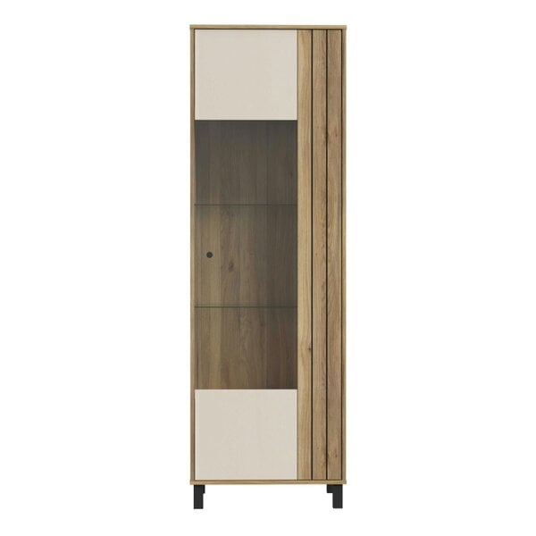 Wyld Haus Pandrup Glass Door Display Cabinet in Cream and Oak
