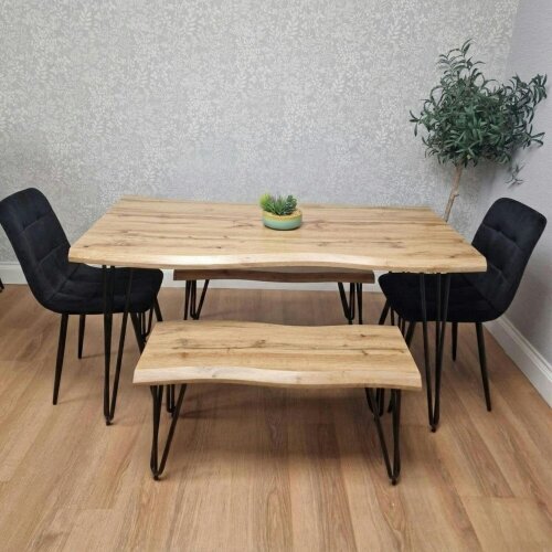 Kosy Koala Modern Dining Table Set With 2 Black Velvet Chairs And 2 Benches Dining Room Furniture 140cm