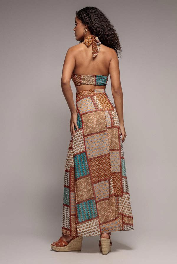 Halter Neck Printed Maxi Dress - Mustard DR3504