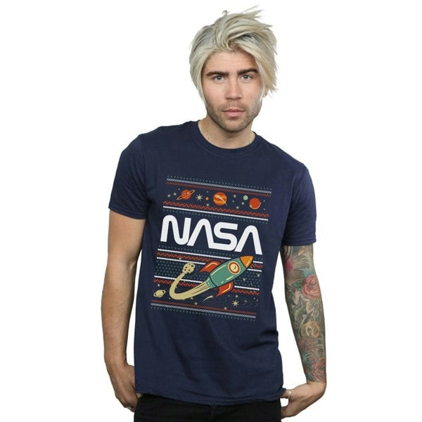 NASA Mens Fair Isle T-Shirt - Navy Blue