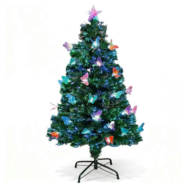 2ft to 6ft Butterflies Fibre Optic Pre-Lit Christmas Trees with LED Lights, PVC Green Tips image 1