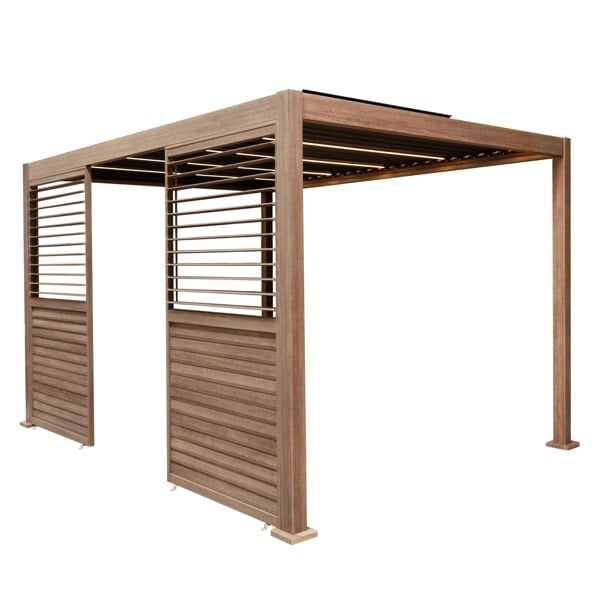 Jardi Wood Effect Aluminium Pergola With LED Lights & 2 x Side Panels - 4m x 3m