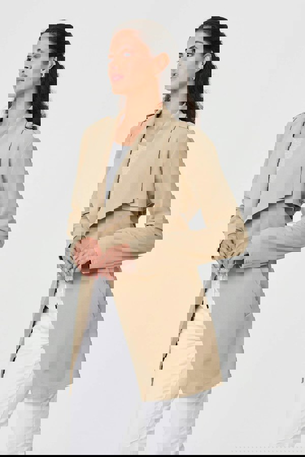 Khaki | Self Tie Thigh Length Lightweight Coat
