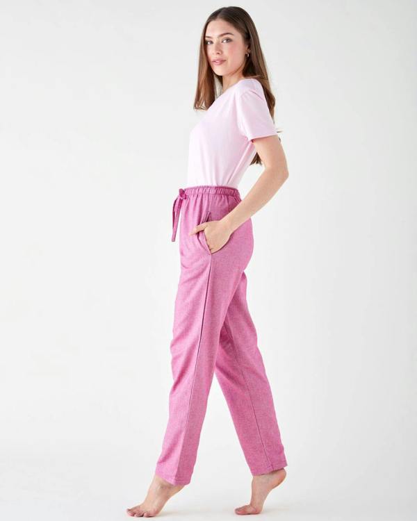 British Boxers Women's Brushed Cotton Pyjama Trousers - Dusty Pink Herringbone