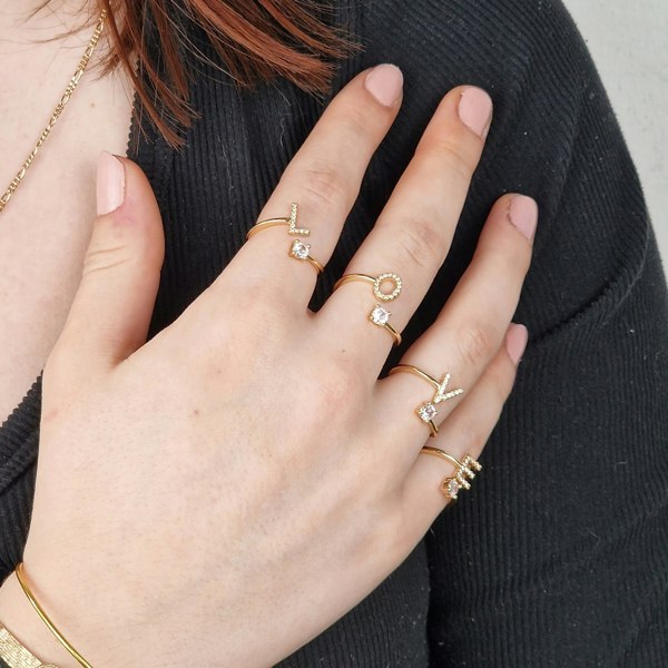 Harfi 18ct Gold Plated Adjustable Personalised Initial Ring
