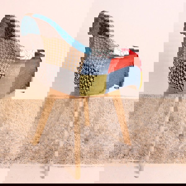 Life Interiors Patchwork Multicolor Fabaric Upholstered Accent Chair with Wooden Legs, Mid-Century Modern Armchair