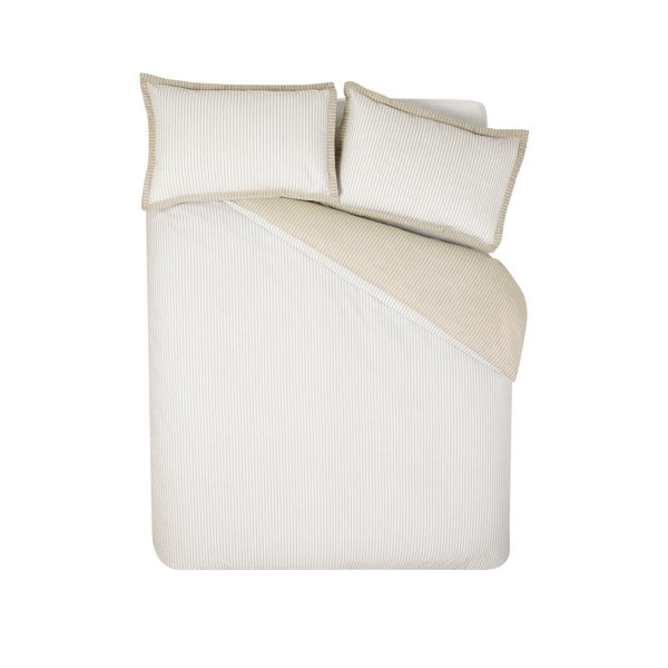Catherine Lansfield Oxford Pinstripe Reversible Duvet Cover Set Natural