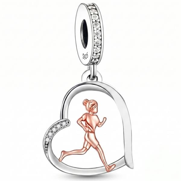 Runner Charm Pandora Compatible 925 Sterling Silver Heart Dangle for Women, Marathon Jogging Sport Jewellery For Snake Bracelet