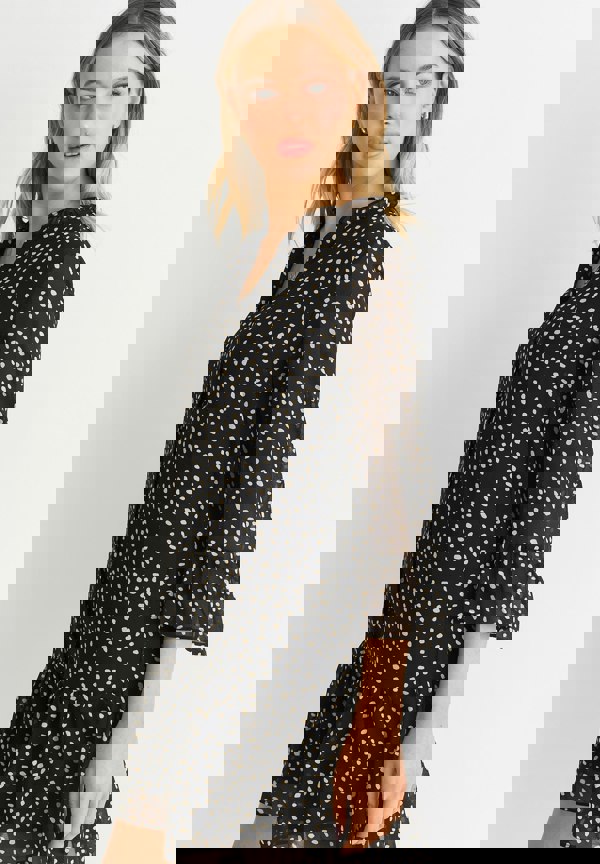 Gini London Black Animal Spot Shirt Mini Dress