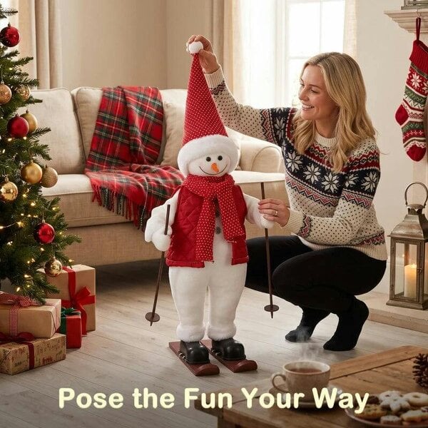 Bobobiy 2ft Singing Skiing Santa Claus, Standing Christmas Animated Santa Figure with Ski Board, Poles, Sound/Touch Activated