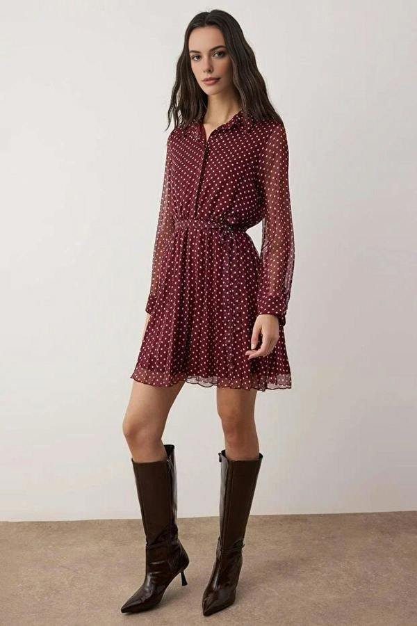 WOVCOR Belted Mini Woven Shirt Dress
