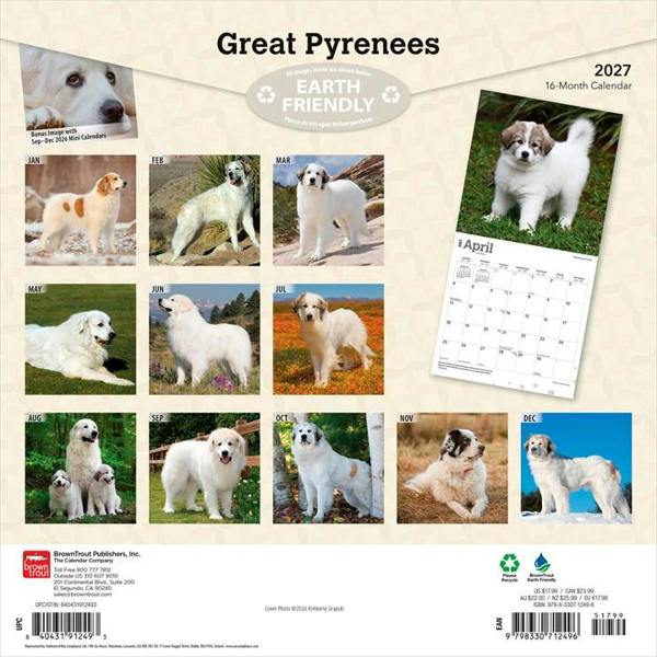 Great Pyrenees Calendar 2027, Wall Calendars, Month To View, Dogs, Gift