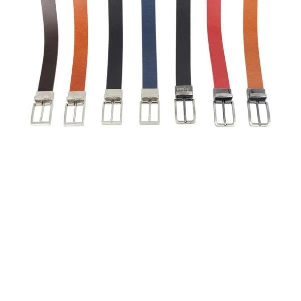 Set of colorful belts with silver buckles on a white background