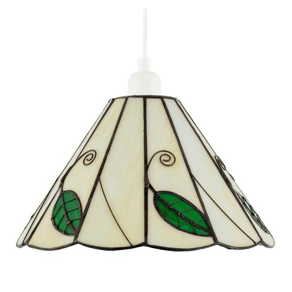 Chic Floral Tiffany Glass Pendant Light Shade with Ornate Green Leaves Image 8