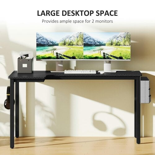 Wyld Haus Monotta 145cm Metal Black L Shaped Gaming Desk With Cable Management Fabric Storage and Hooks