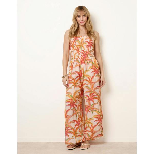 Blue Vanilla Side Split Flare Leg Tropical Jumpsuit