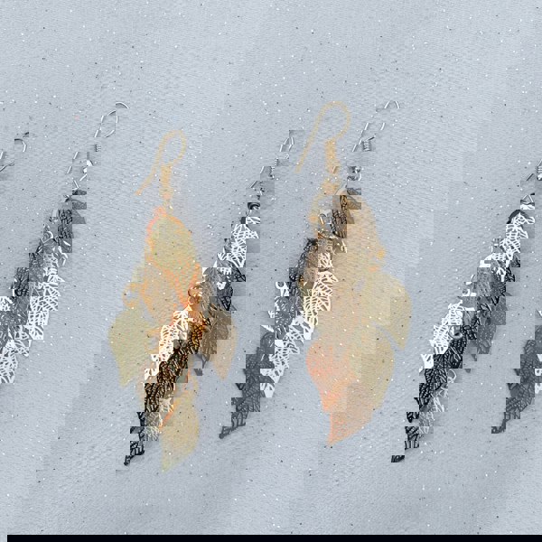 gold dangly earrings boho earrings leaf earrings