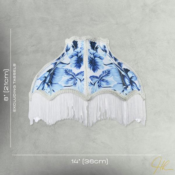 Vibrant Blue Floral Handmade Victorian Lamp Shade with White Trims Image 7
