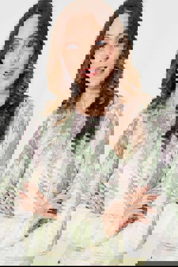 Green | Feather Print Long Sleeve Knit Top
