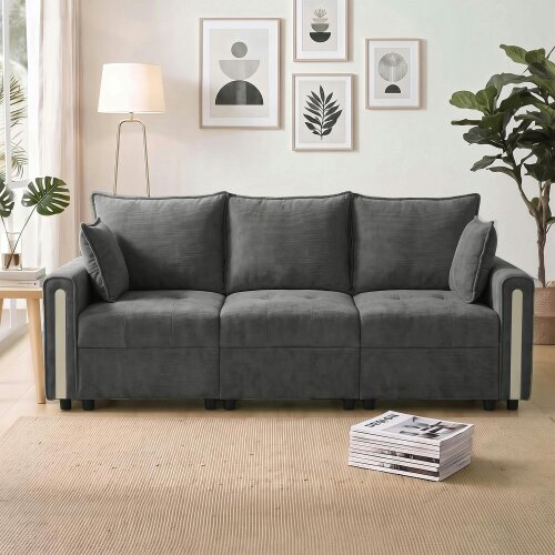 HOMCOM  3 Seater Sofa with Lift-Up Storage, 228 cm Velvet Couch, Dark Grey