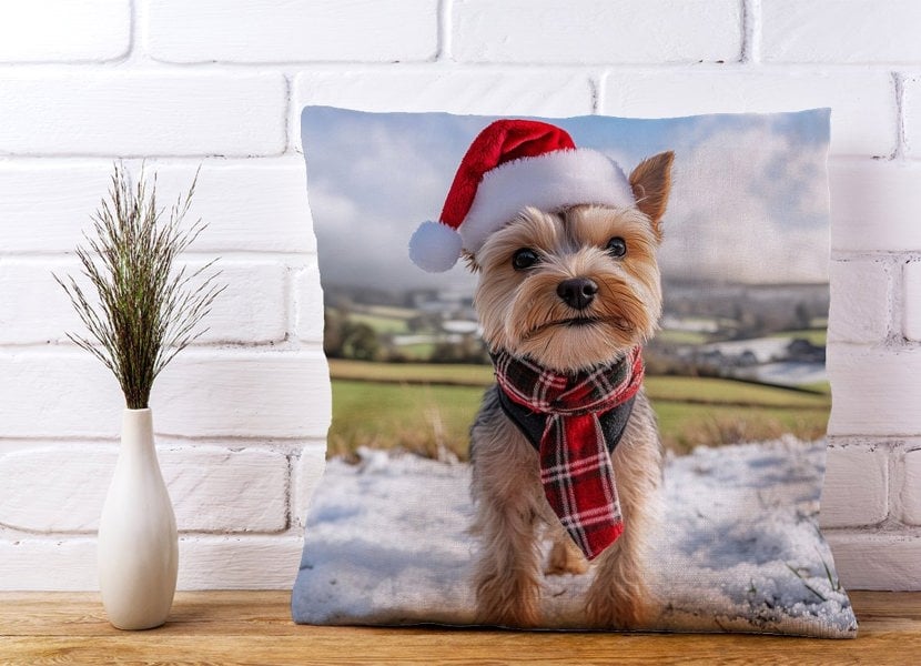 Warren Reed Snowy Christmas Yorkshire Terrier Cushion