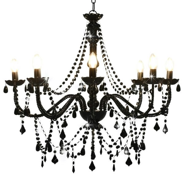 Berkfield Chandelier with Beads Black 8 x E14 Bulbs