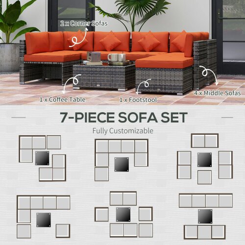 Wyld Haus Yodosu Grey Rattan 5 Seater Outdoor Sofa Set with Orange Cushions