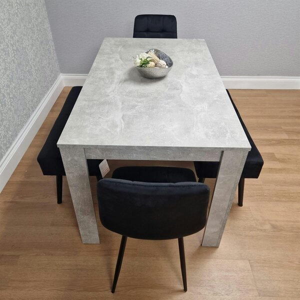 Kosy Koala Dining Table with 2 Black Velvet Chairs and 2 Black Velvet Benches Modern Dining Room Furniture Set