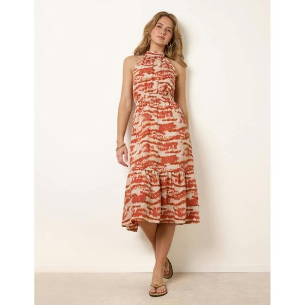 Blue Vanilla Blurred Tiered Halter Neck Midi Dress