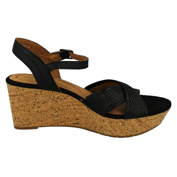 Clarks Ladies Clarks Contour Cushion Insole Cross Detailed Platform Wedge Sandals Elleri Plum