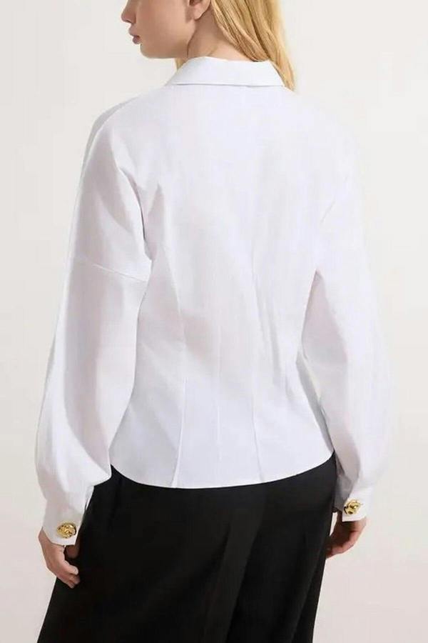 WOVCOR Gold Hardware Detail Cotton Fitted Batwing Sleeve Shirt